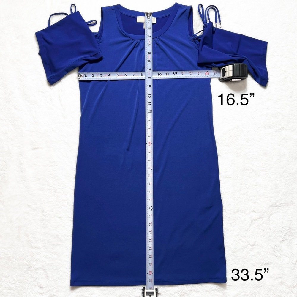 Michael Kors Royal Blue Cold Shoulder Tie Sleeve Knit Dress - Picture 12 of 12